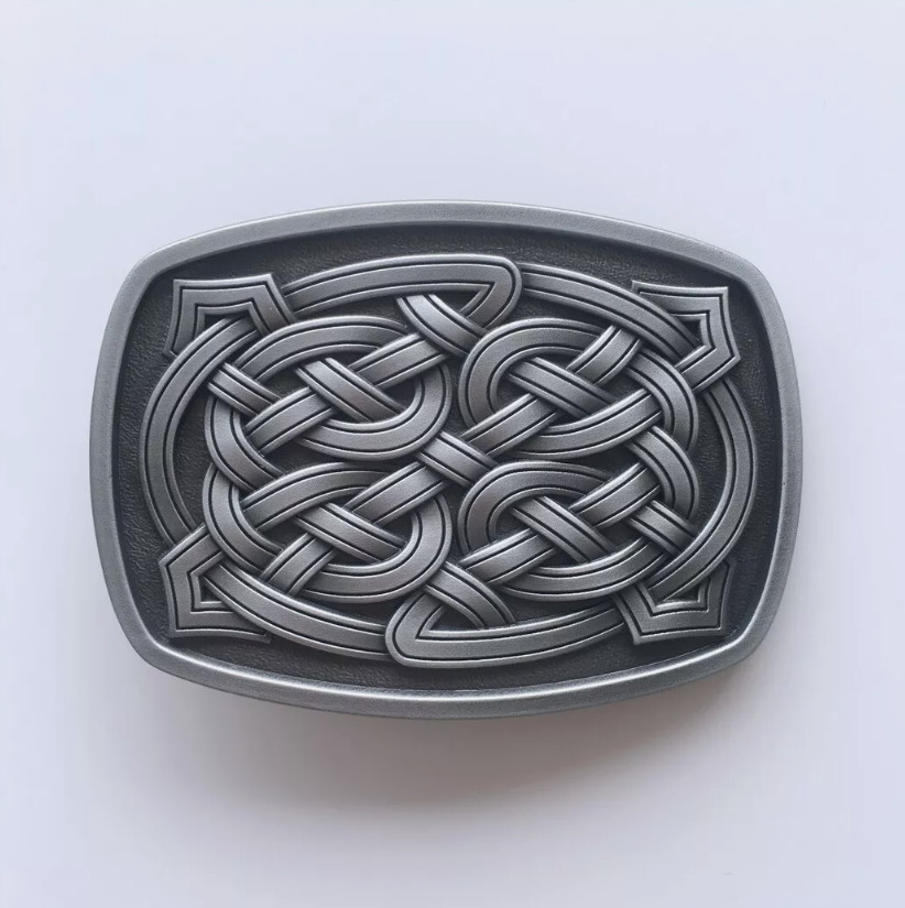 Vintage Rectangle Belt Buckle - Cross Celtic Knot Design