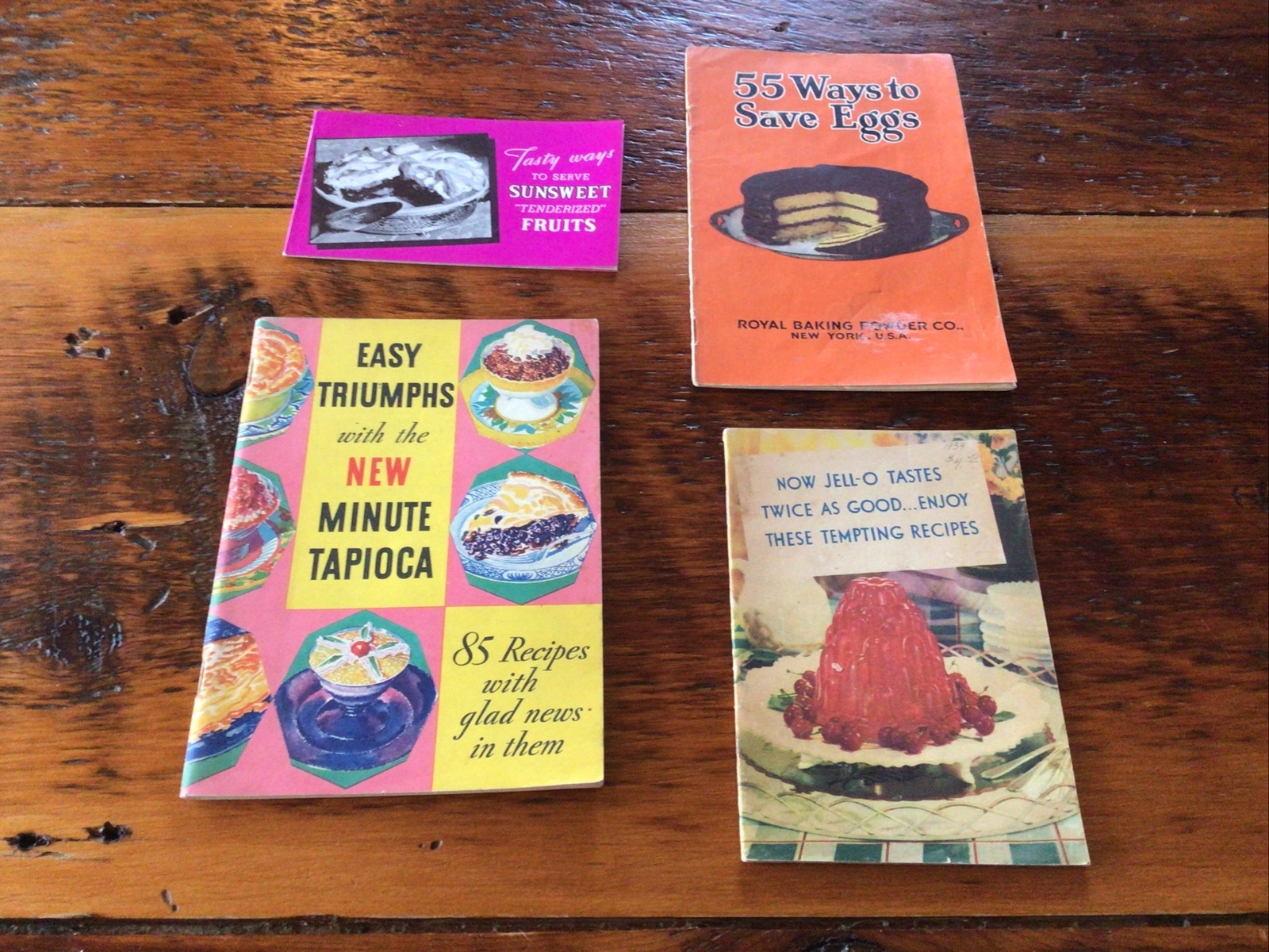 4 Vintage Recipe Cookbook Booklets 1920\'s 1930\'s Jell-o, Royal Baking, Sunsweet