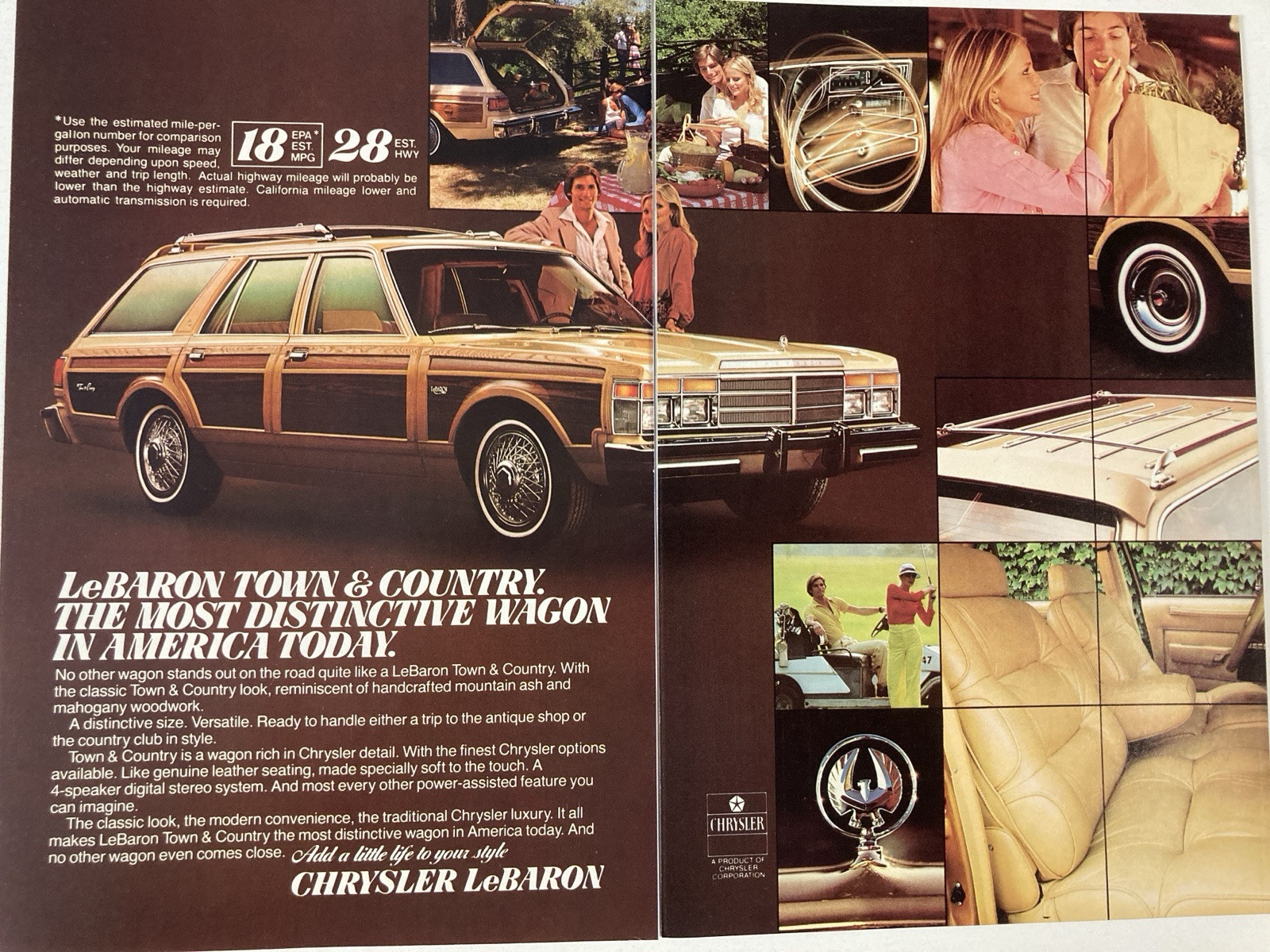 1979 Chrysler LeBaron Town and Country Station Wagon Two Page Print Ad Most
