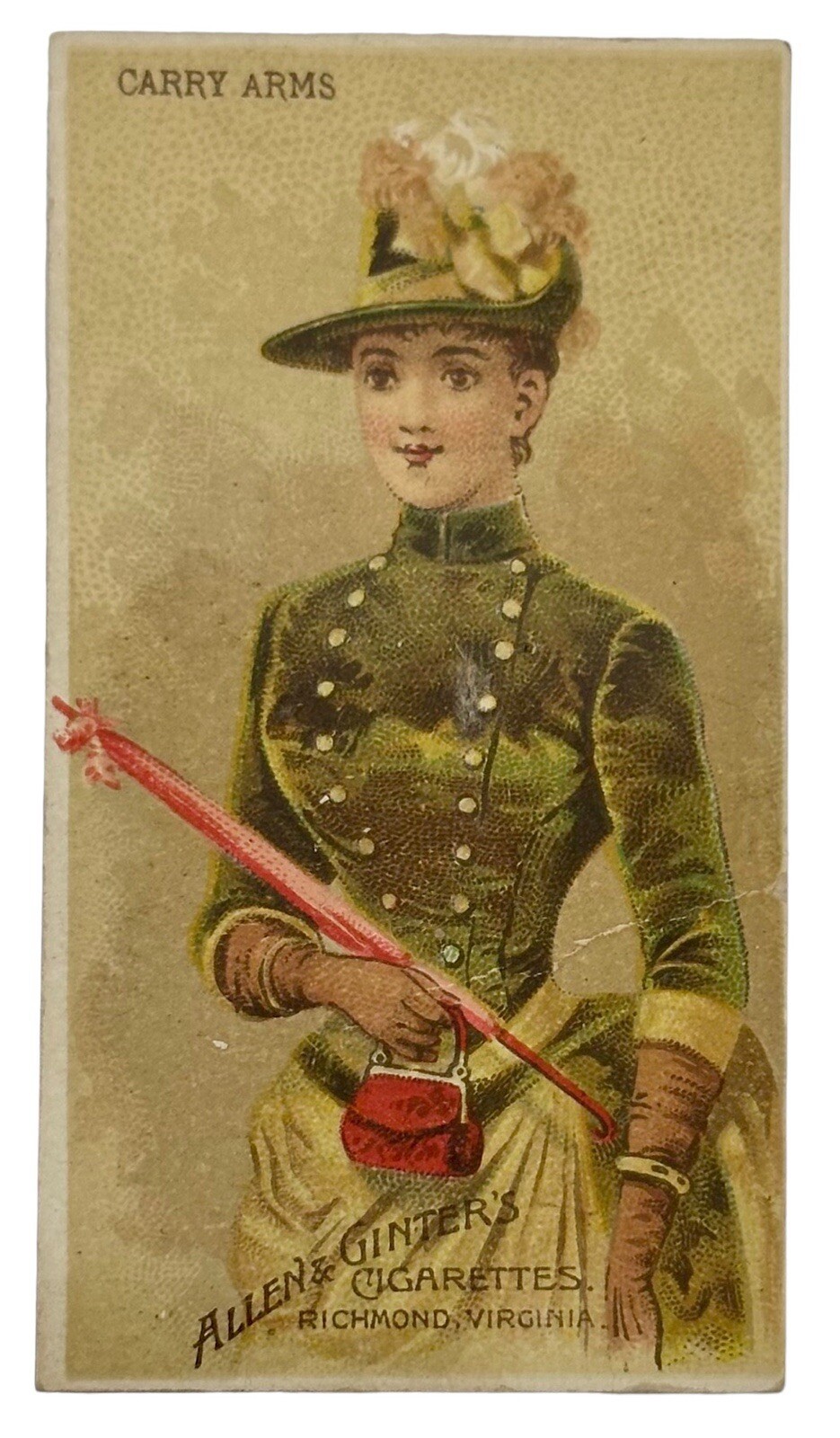 1888 N18 Allen & Ginter Parasol Drill Carry Arms Victorian Woman Tobacco Card