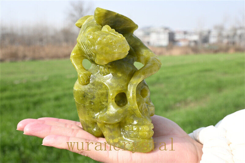 1.74Lb Natural Xiuyan jade Quartz crystal skull Dragon skull Reiki healing 1pc