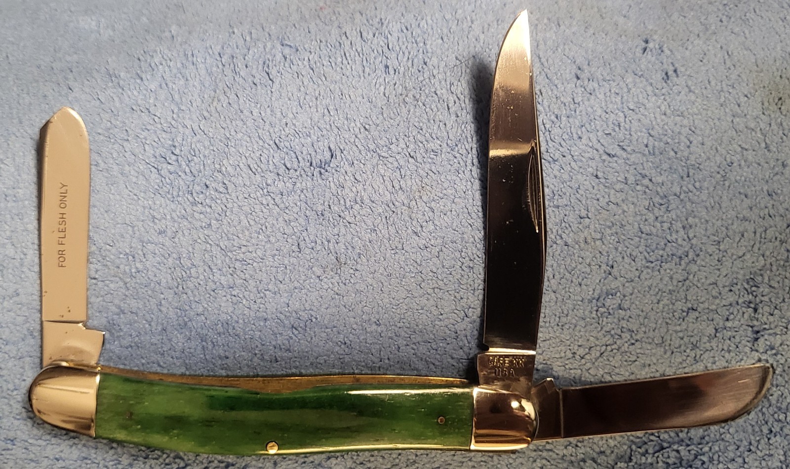 Vintage 1979 Case XX-1Dot SG63047 Smooth Green Bone medium Stockman Knife