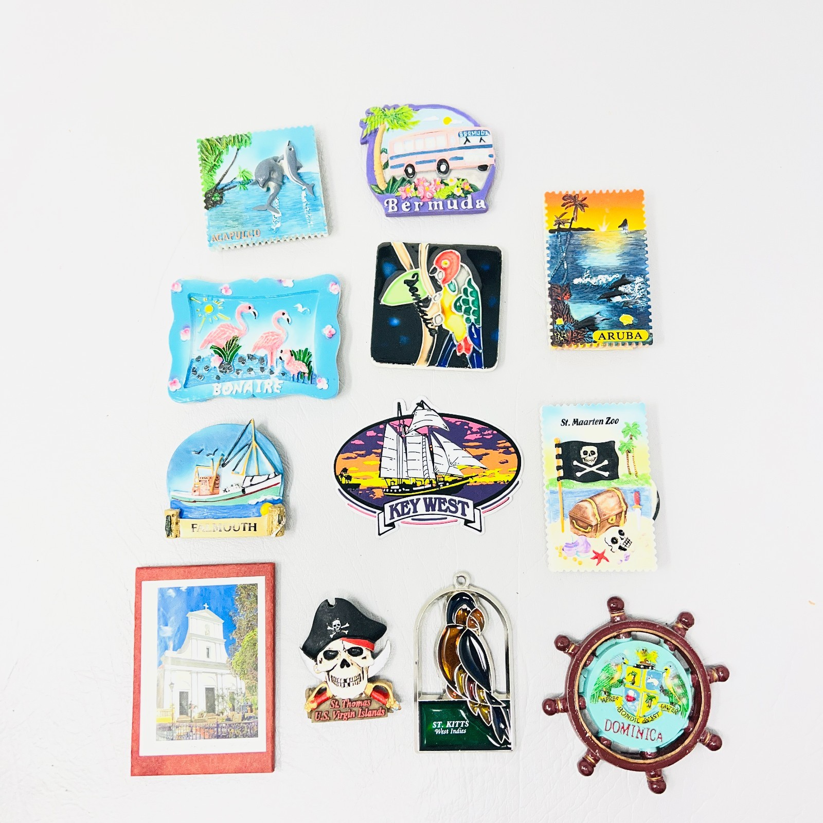 Mixed Tropical Souvenir Magnets Lot of 12 Key West Aruba Caribbean Travel Set