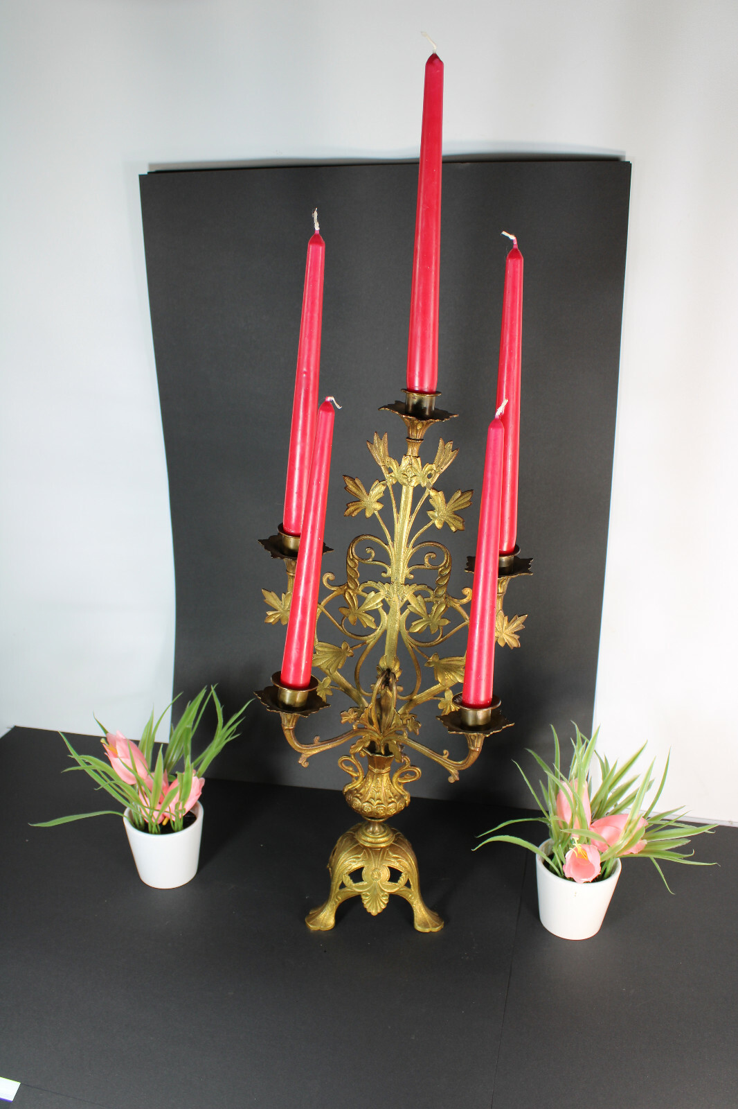 Antique metal spelter church candle holder candelabra religious 