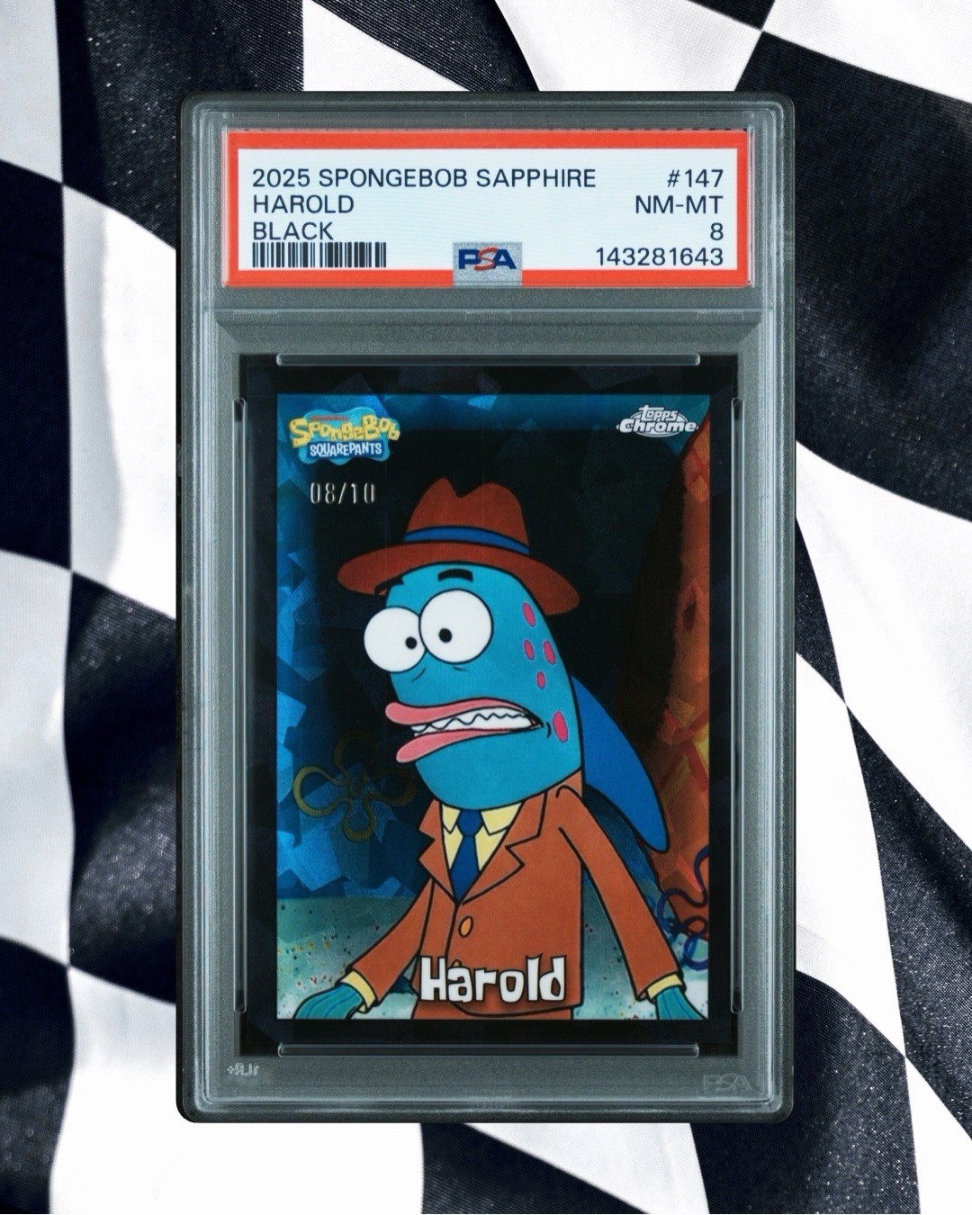 2025 TOPPS CHROME SPONGEBOB 25TH ANNIVERSARY SAPPHIRE #147 Harold BLACK /10