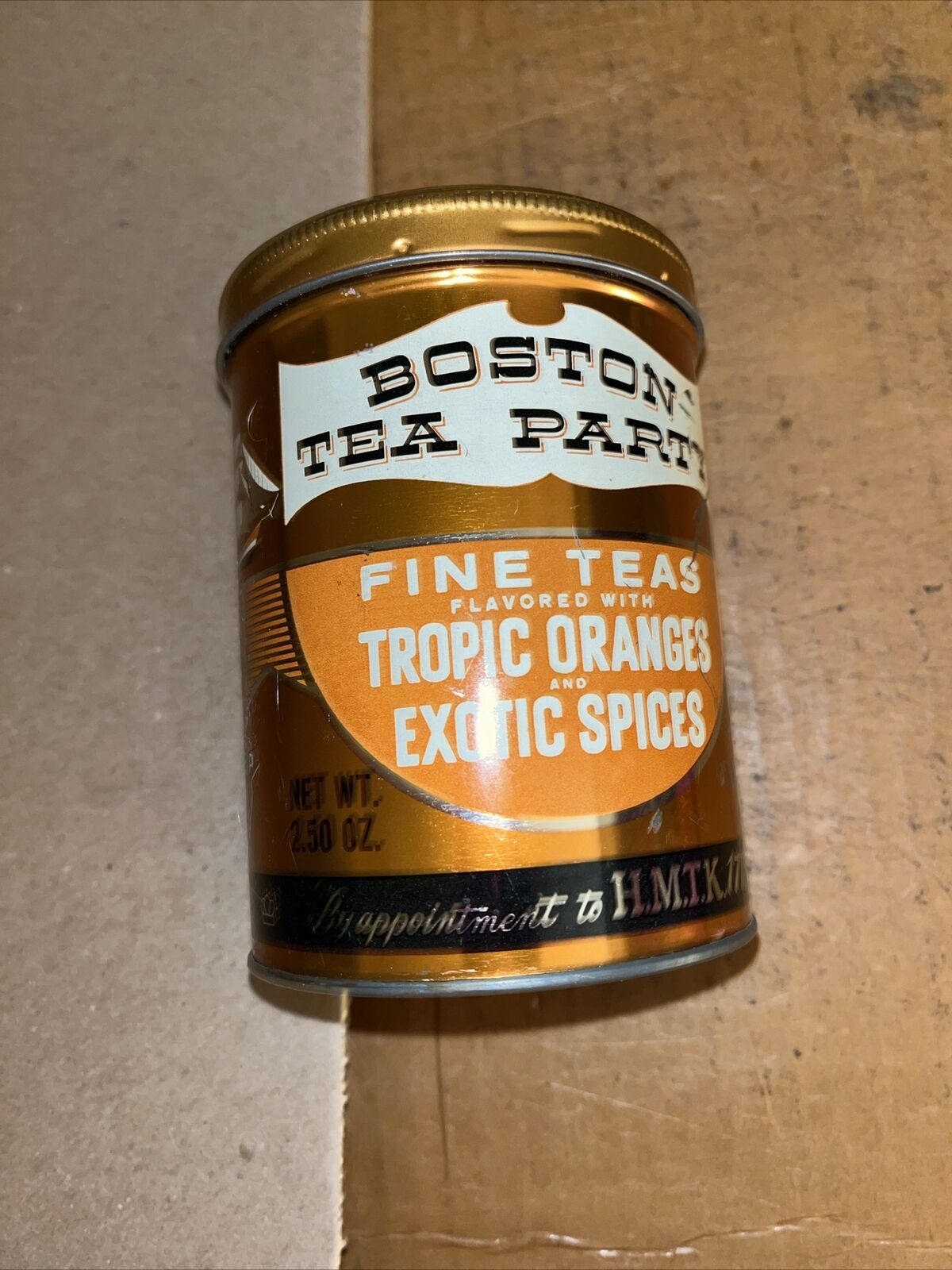 VINTAGE BOSTON TEA PARTY TIN CAN EXOTIC SPICE RARE 5IN TEA CANISTER 