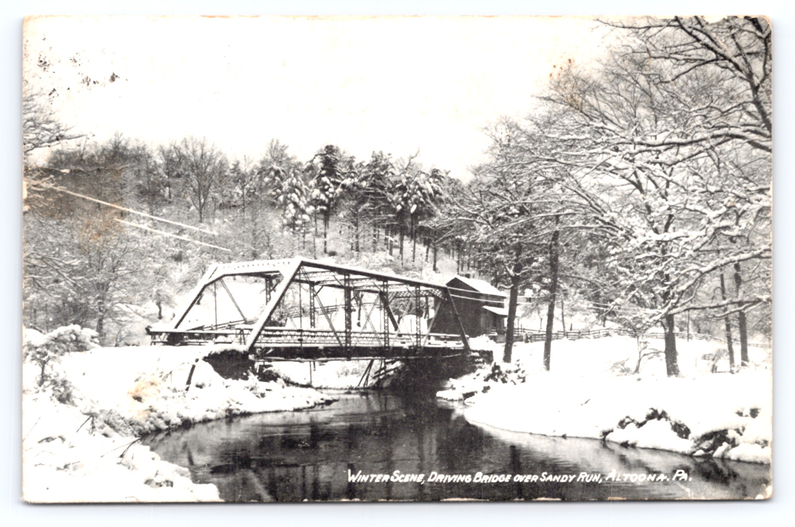 c1910 Sandy Run Steel I-Beam Bridge Altoona PA Postcard,  Snowy Winter Scene