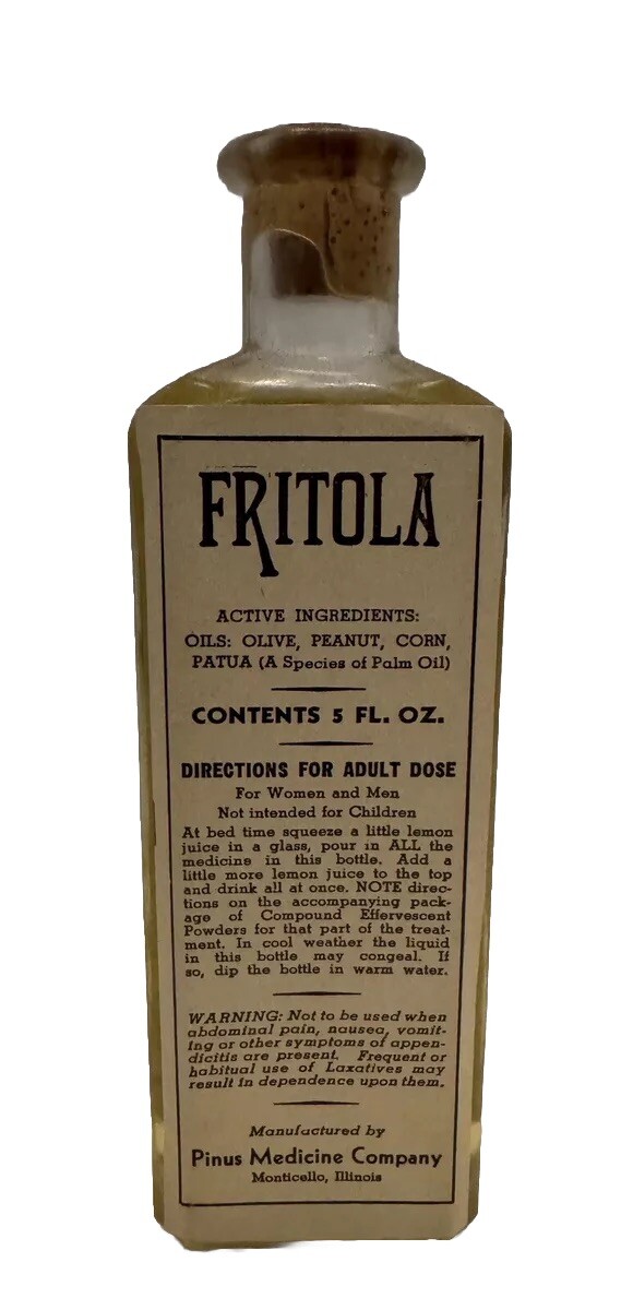 1943 Pinus Medicine Co. FRITOLA Pharmacy Drug Store Bottle - Unopened