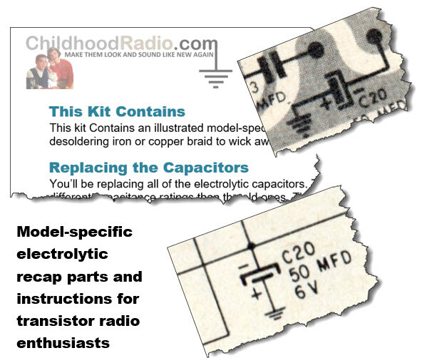 GE P800A Transistor Radio Electrolytic Recap Kit Parts & Documents