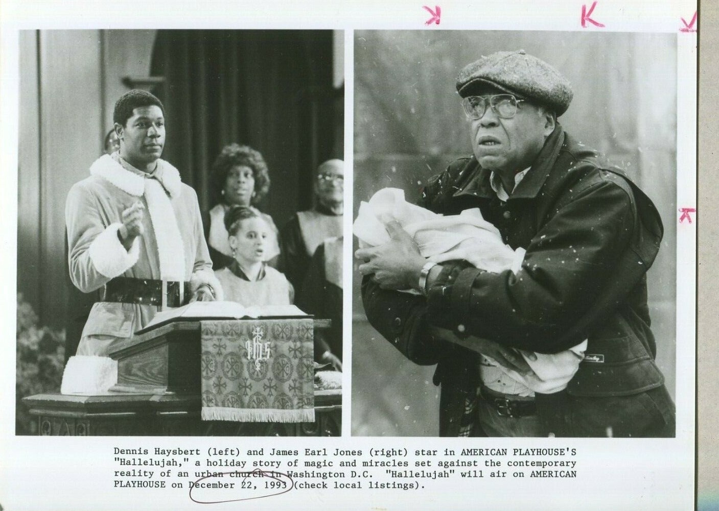 Hallelujah -Dennis Haysbert  James Earl Jones 1993   VG press photo P2C