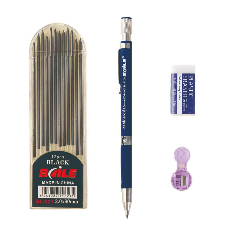 2.0mm Mechanical Pencil Set 2B Automatic Writing Pencils with Black Lead Refills