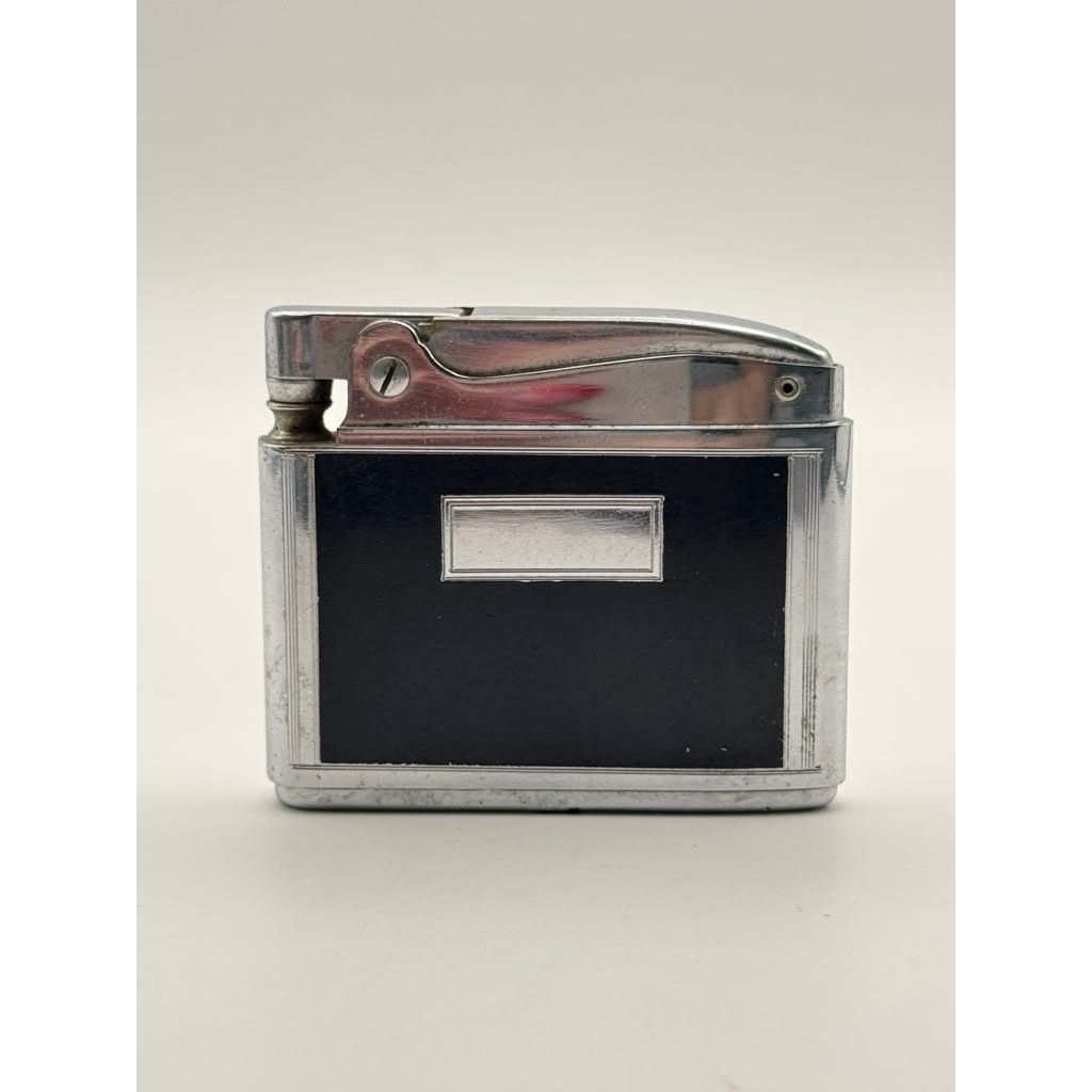 Vintage Ronson Adonis Automatic Pocket Lighter Black Enamel Chrome Untested Used