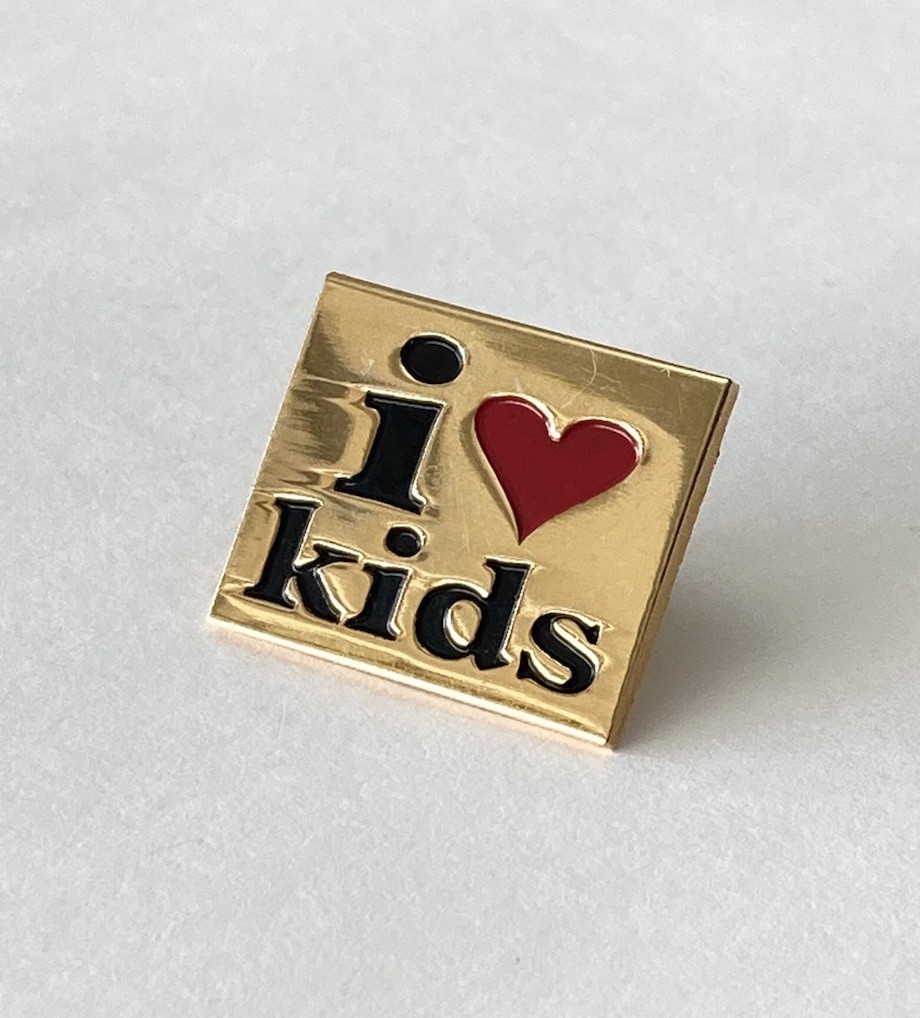 Vintage I Love Kids Gold Tone Enamel Pin red heart