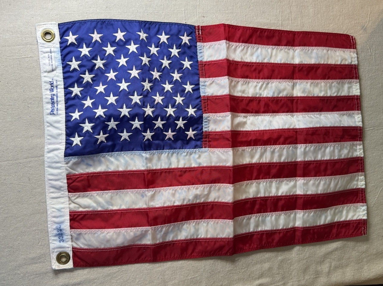Vintage American Flag 18x24 Embroidered 50 Stars USCG Auxiliary Pageantry World