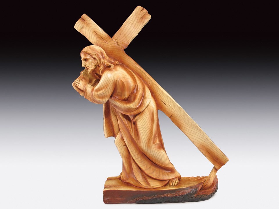 Passion of Jesus Christ Carrying The Cross in Faux Cedar Wood Christian Catholic