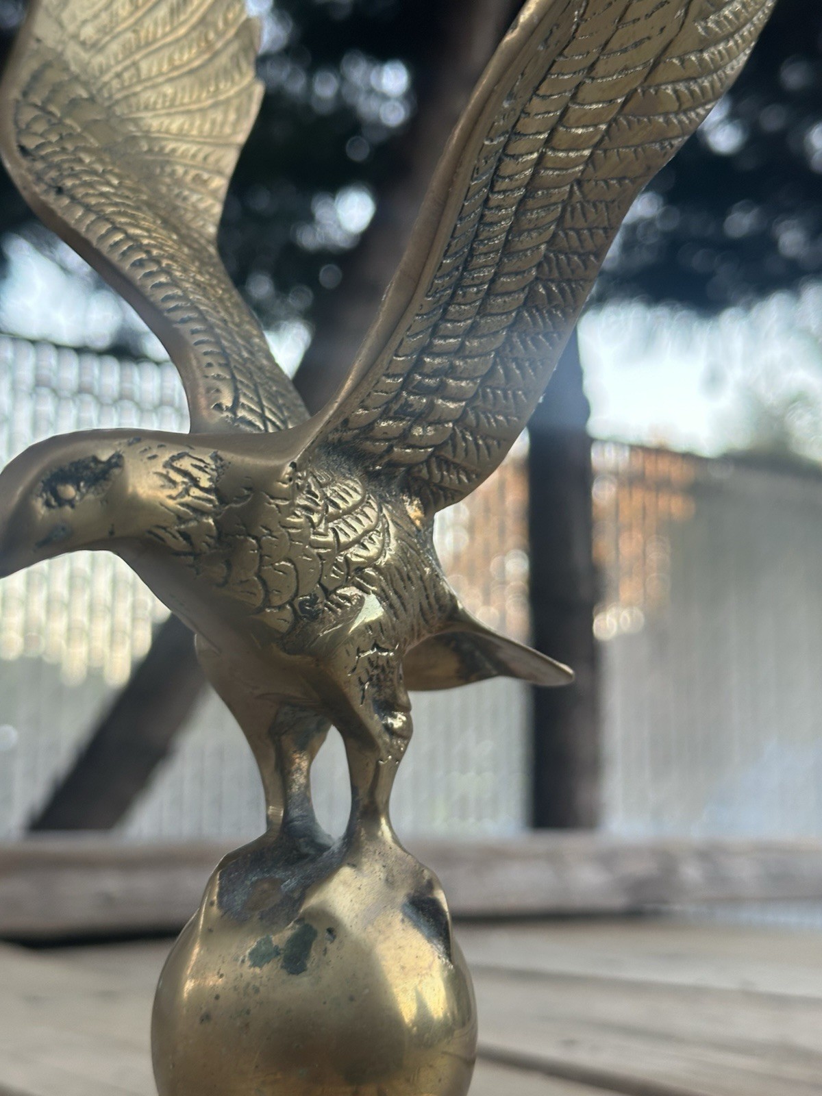 Vintage Solid Brass Soaring Eagle on Globe Statue Figurine 10\
