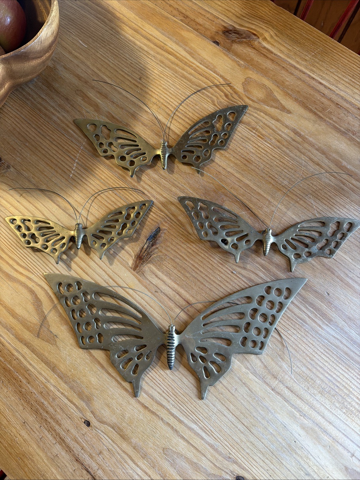 Set Of 4 Vintage Solid Brass Butterfly Wall Hangings MCM Wall Art Decor EUC 