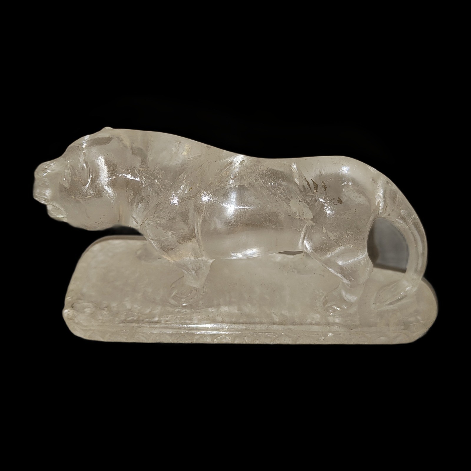 Vintage Clear Crystal Glass Tiger or Big Cat Figure Sculpture Paperweight