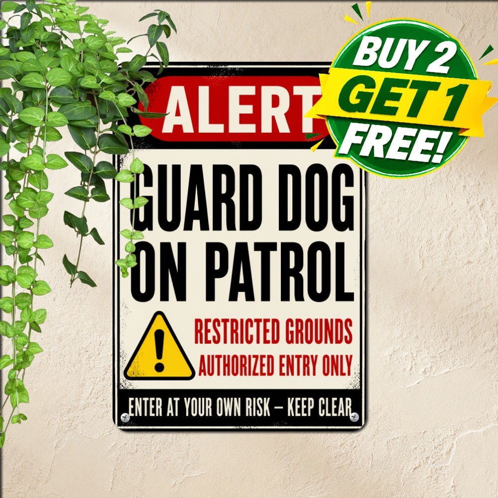 Beware Guard Dog On Duty Sign Vintage Private Property Security Metal Plaque