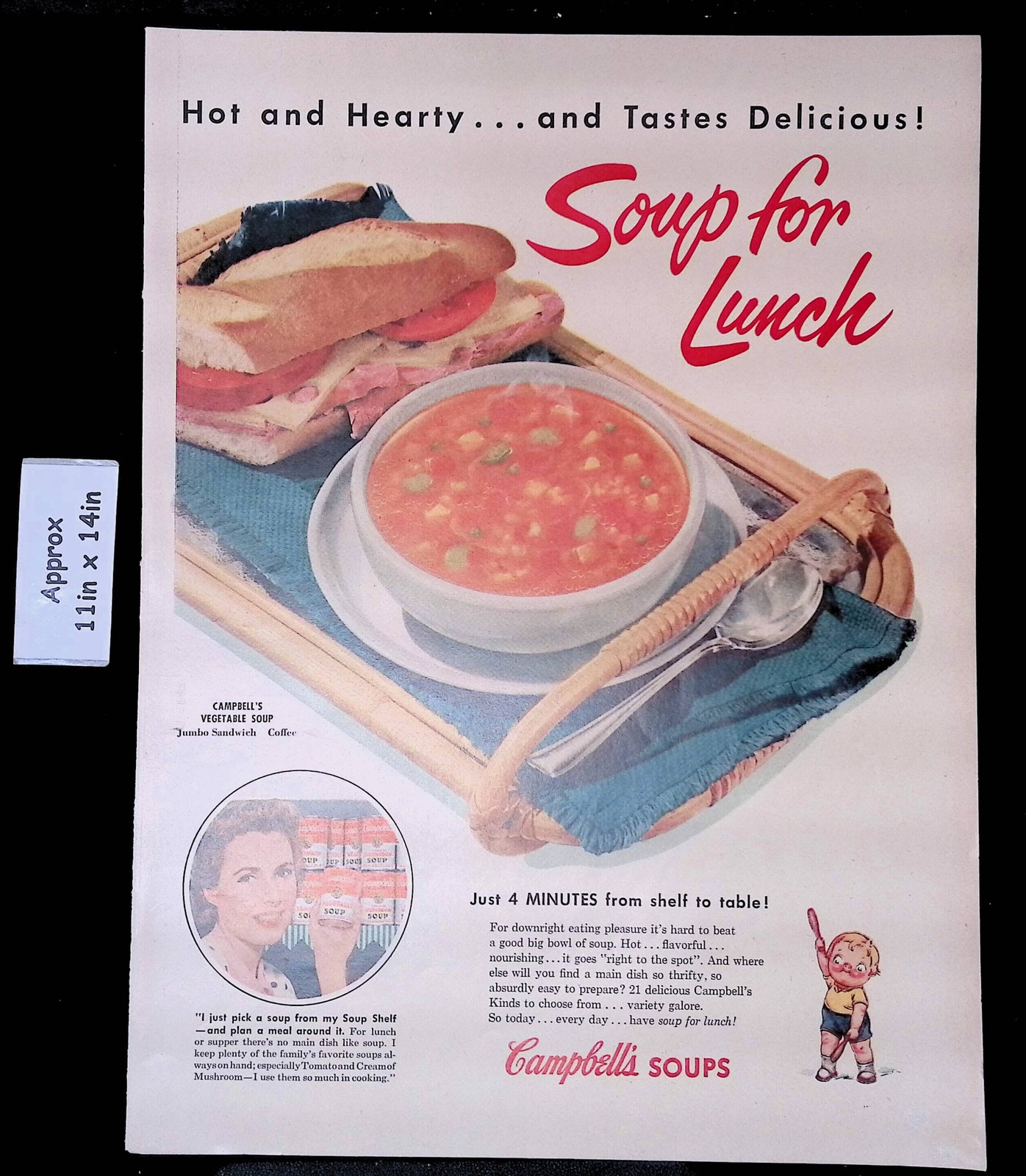 1954 Campbell\'s Vegetable Soup & Sandwich Hot, Hearty & Delicious Print Ad 49149