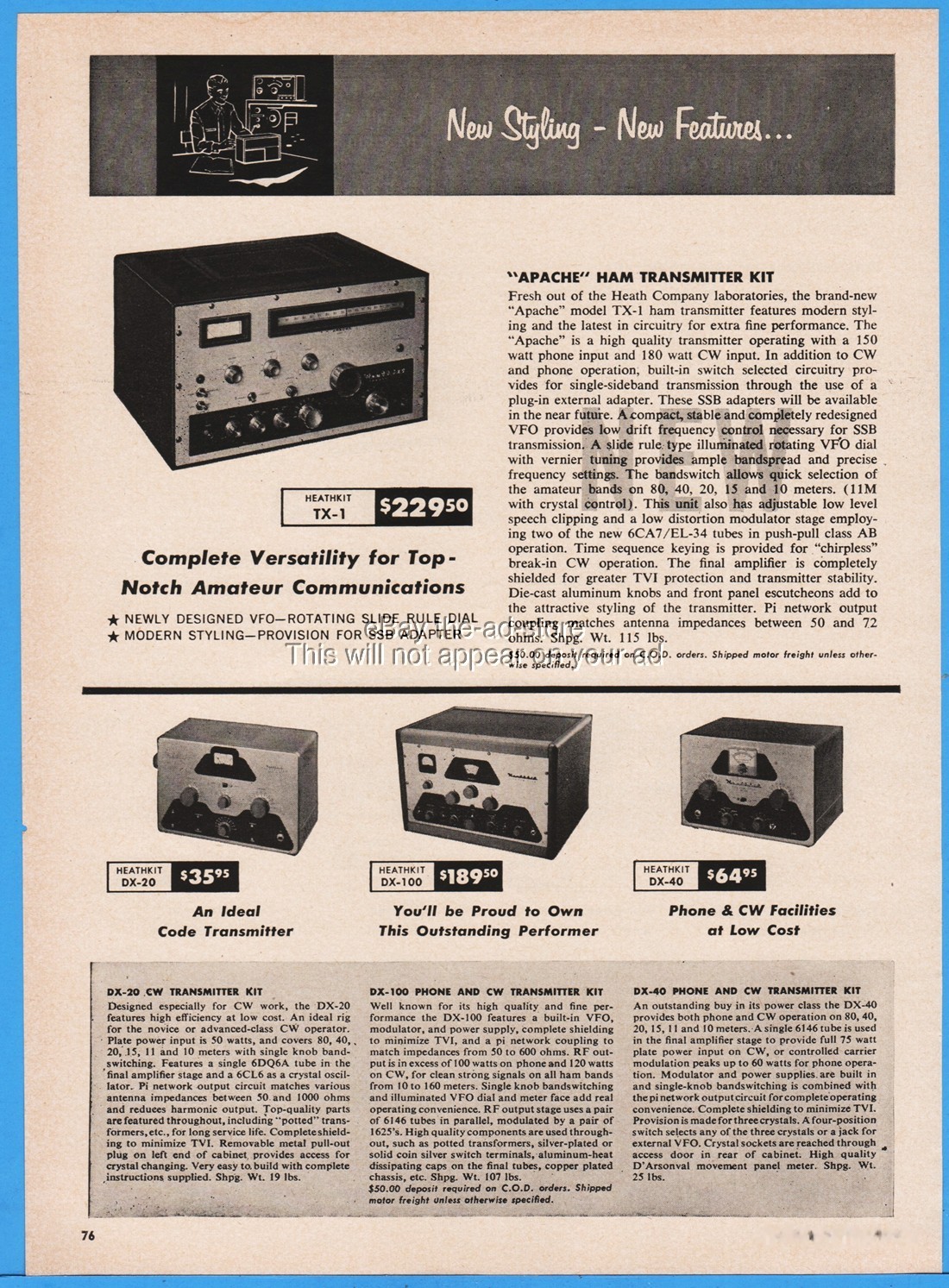 1958 Heath Co Benton Harbor MI Heathkit TX-1 Apache Ham Radio Transmitter Ad