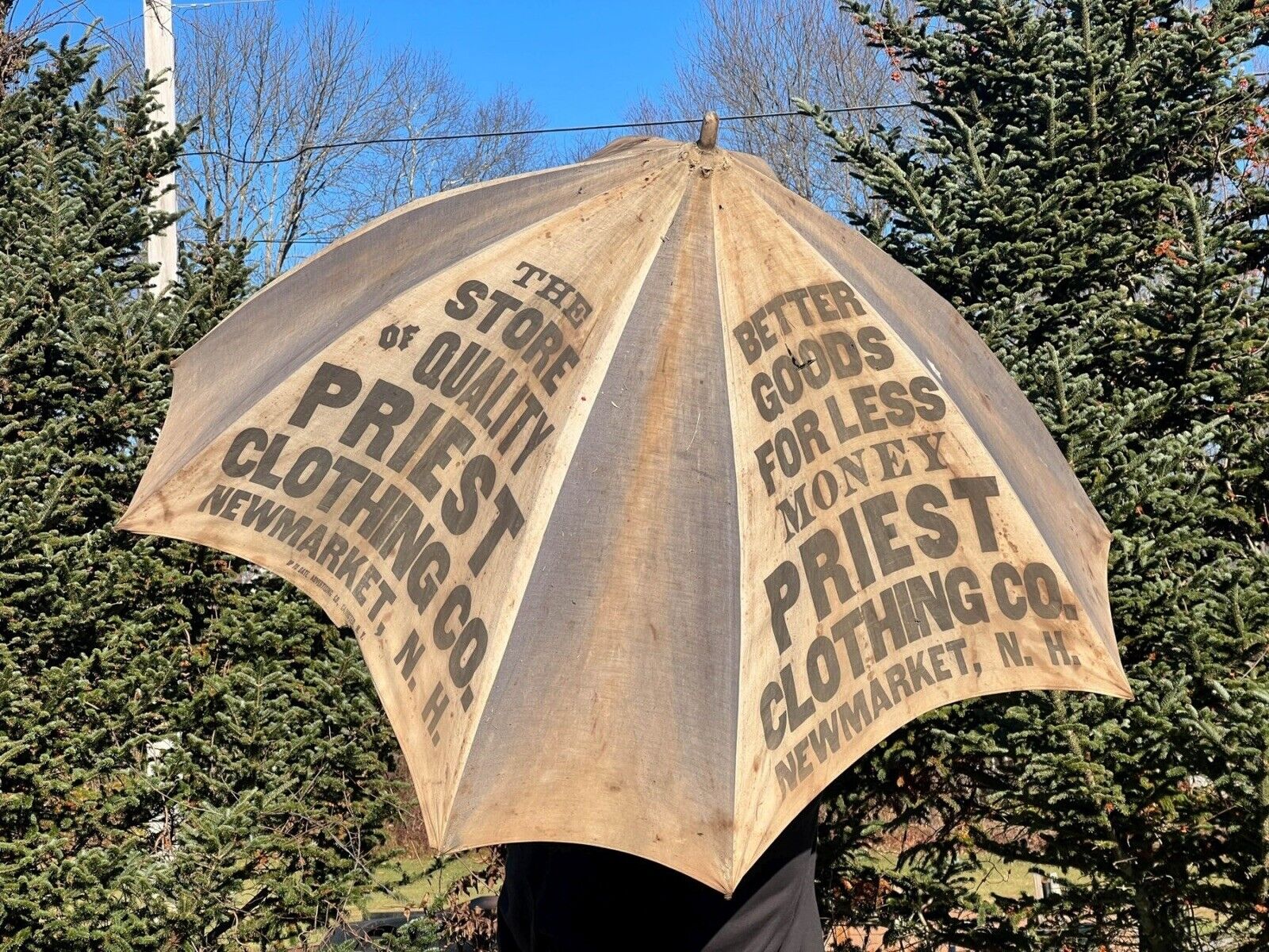 Antique 1900s Advertising Umbrella - Priest Clothing, New Hampshire