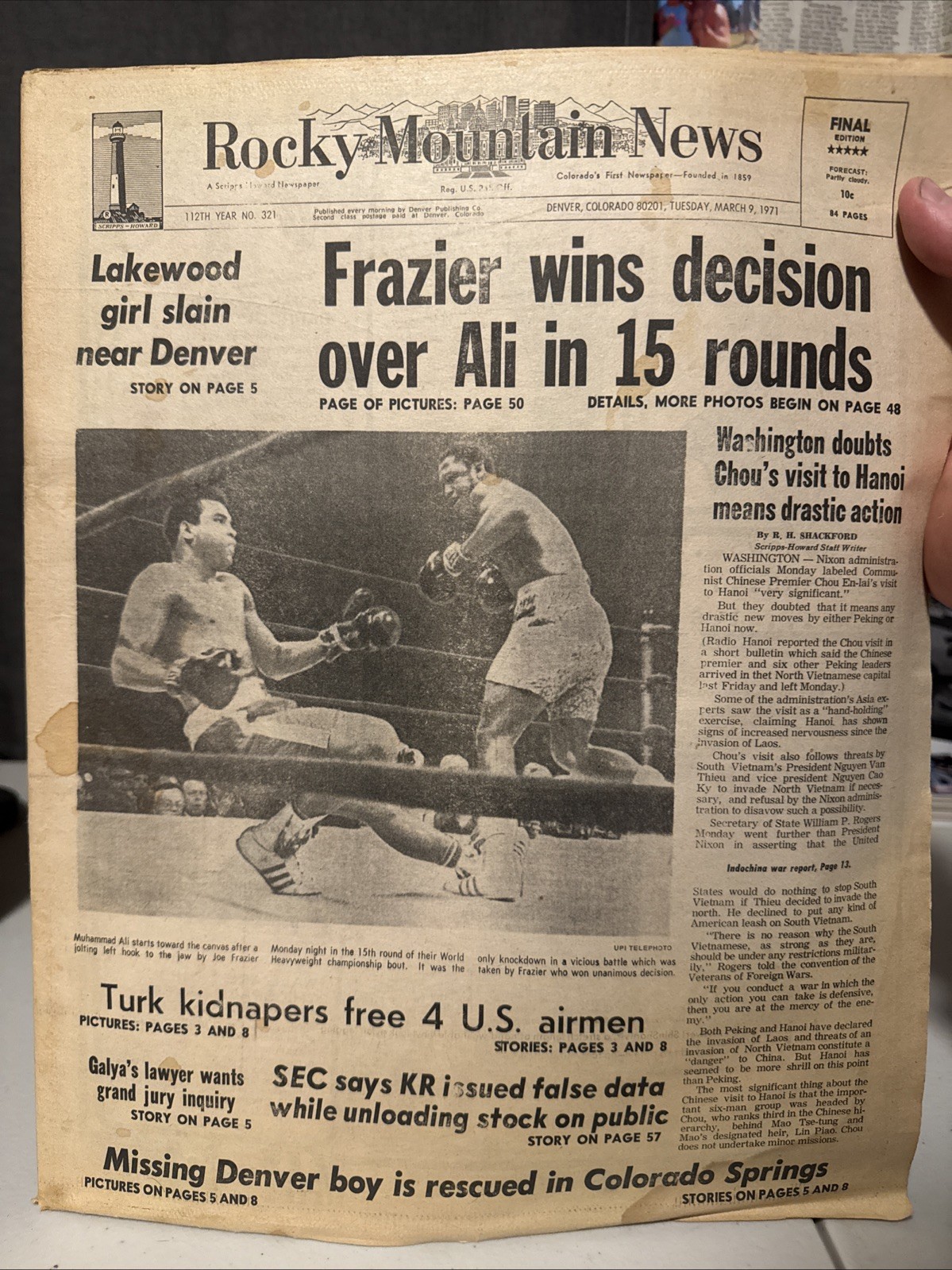 Rocky Mountain News March 9 1971 Muhammad Ali Joe Frazier Newspaper Boxing