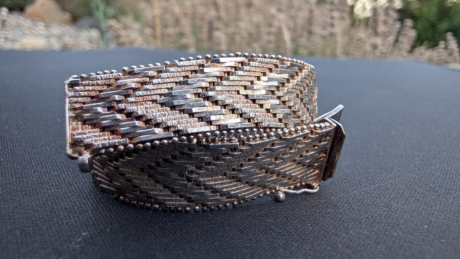 Vintage Italian 925 Sterling Silver Chevron Mesh Bracelet 30.4g 7.25\