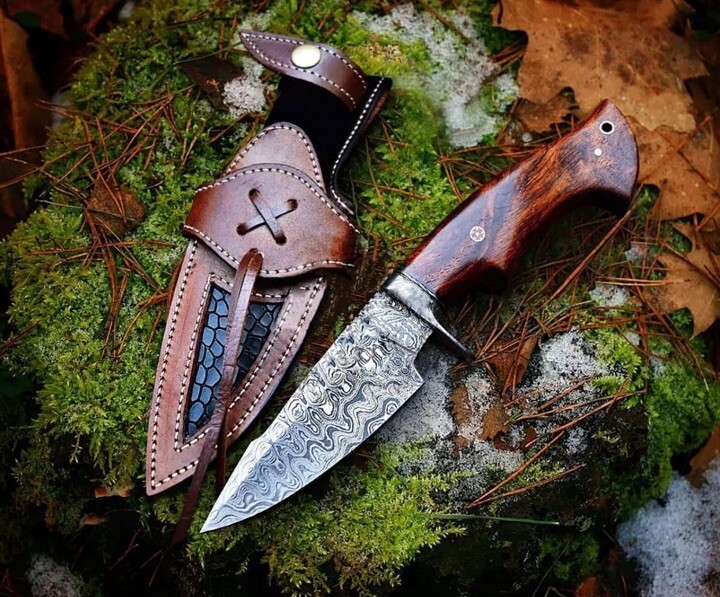 10” Damascus Steel Hunting Skinner Knife – Custom Fixed Blade – Gift for Men