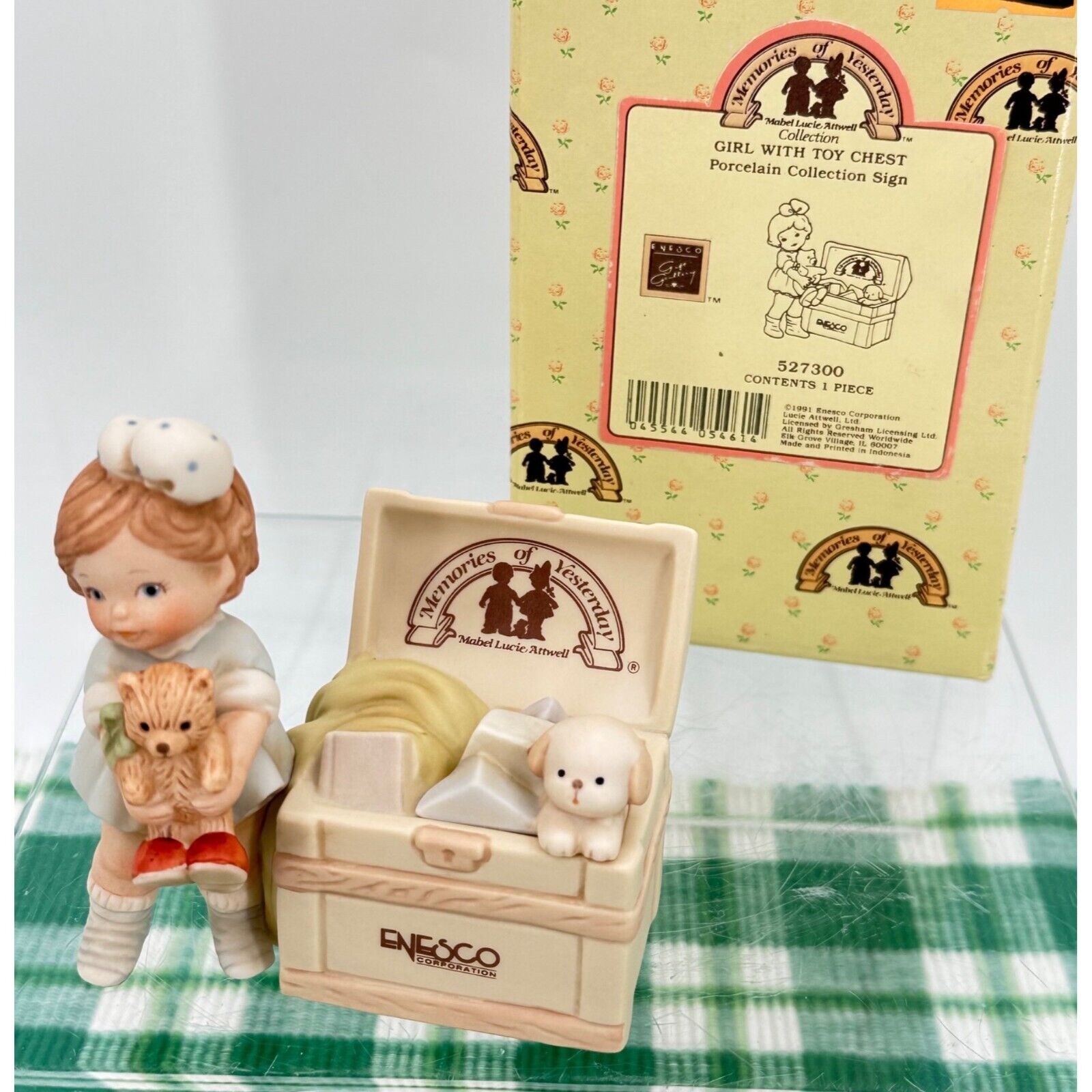 Enesco Memories of Yesterday Porcelain Figurine - Girl with Toy Chest 1991 NIB
