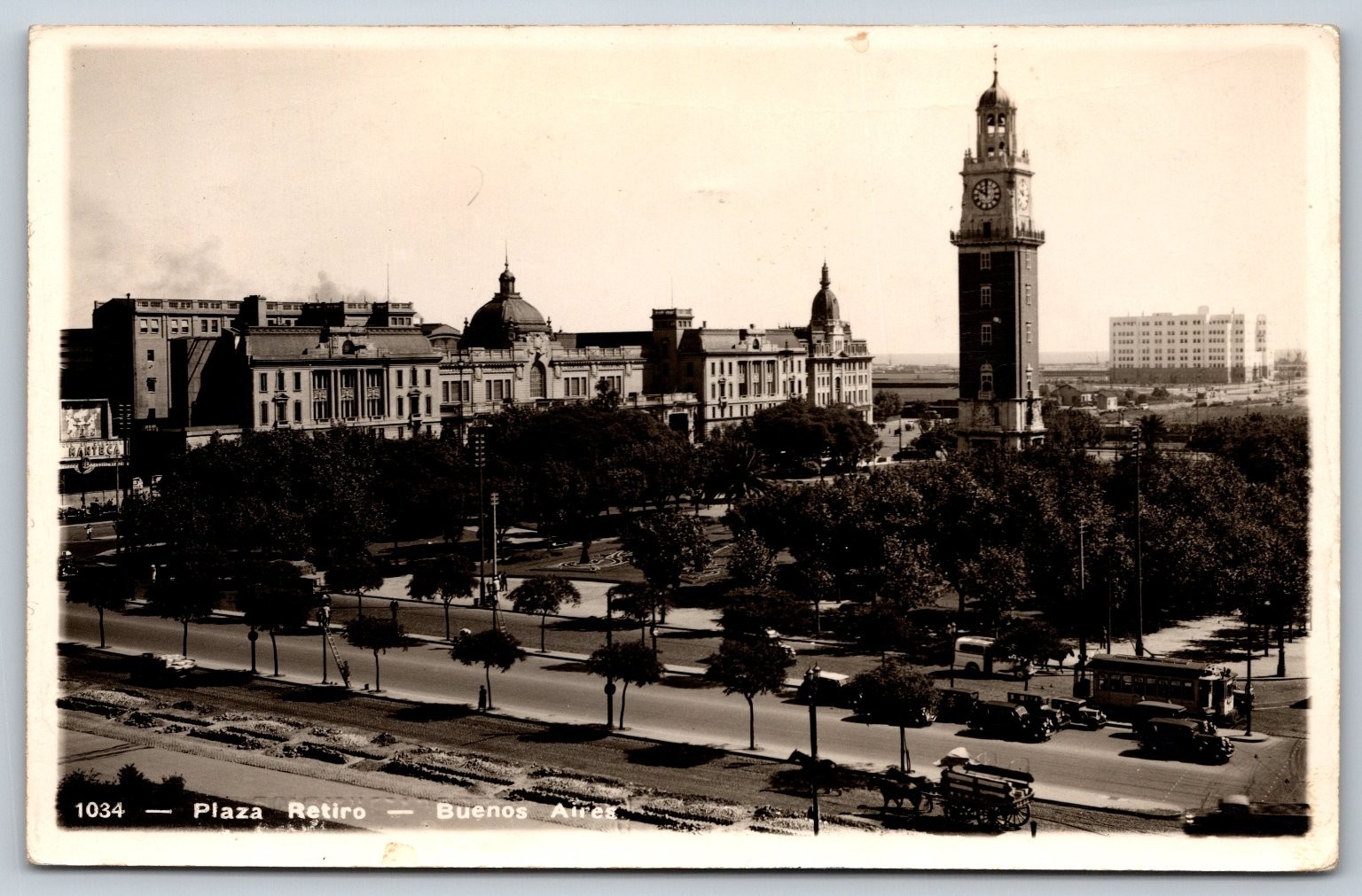 Plaza Retiro Buenos Aires Argentina RPPC Vintage Clock Tower Cars 1930s