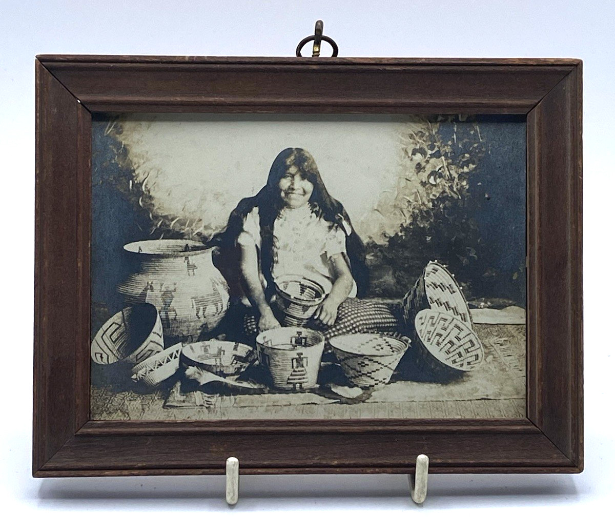 Old Photo of Apache Woman Native American Indian With Baskets In Frame