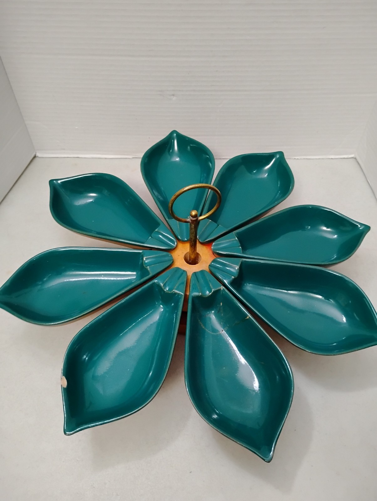 Vintage MCM Ernest Sohn Laizy Daizy Lazy Susan IMPERFECT See Photos Teal Wood