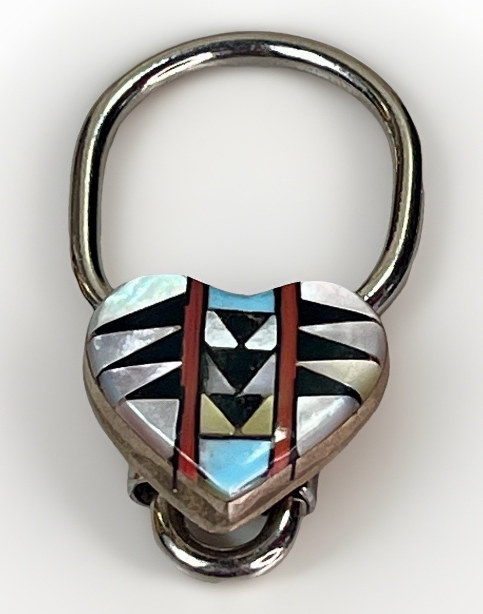 Vtg Navajo Native American Sterling Silver Multi Stone Inlay KeyRing Signed DF