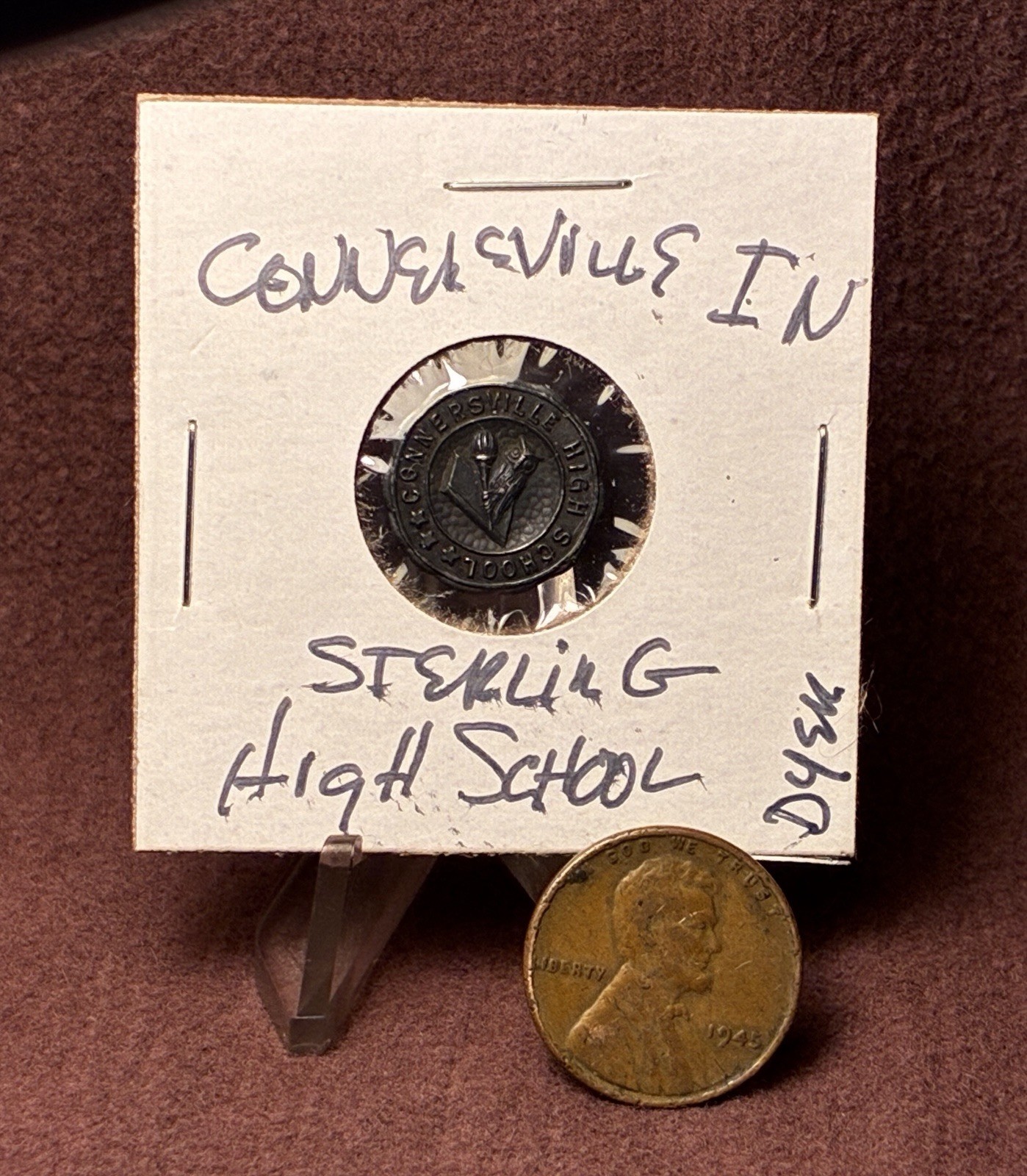 Vintage Sterling Silver Connersville High School Pin Charles B Dyer Academic Owl