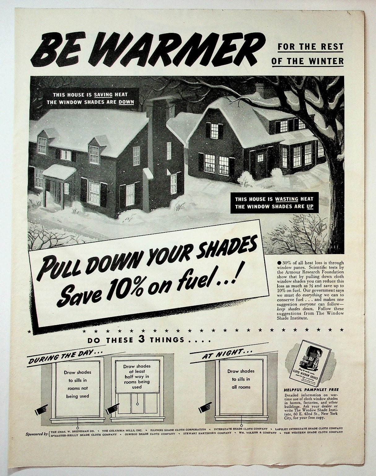 1943 Be Warmer Winter Print Advertisement Window Shades 10x13 Black White 1943 Be Warmer Winter Print Advertisement Window Shades 10x13 Black White