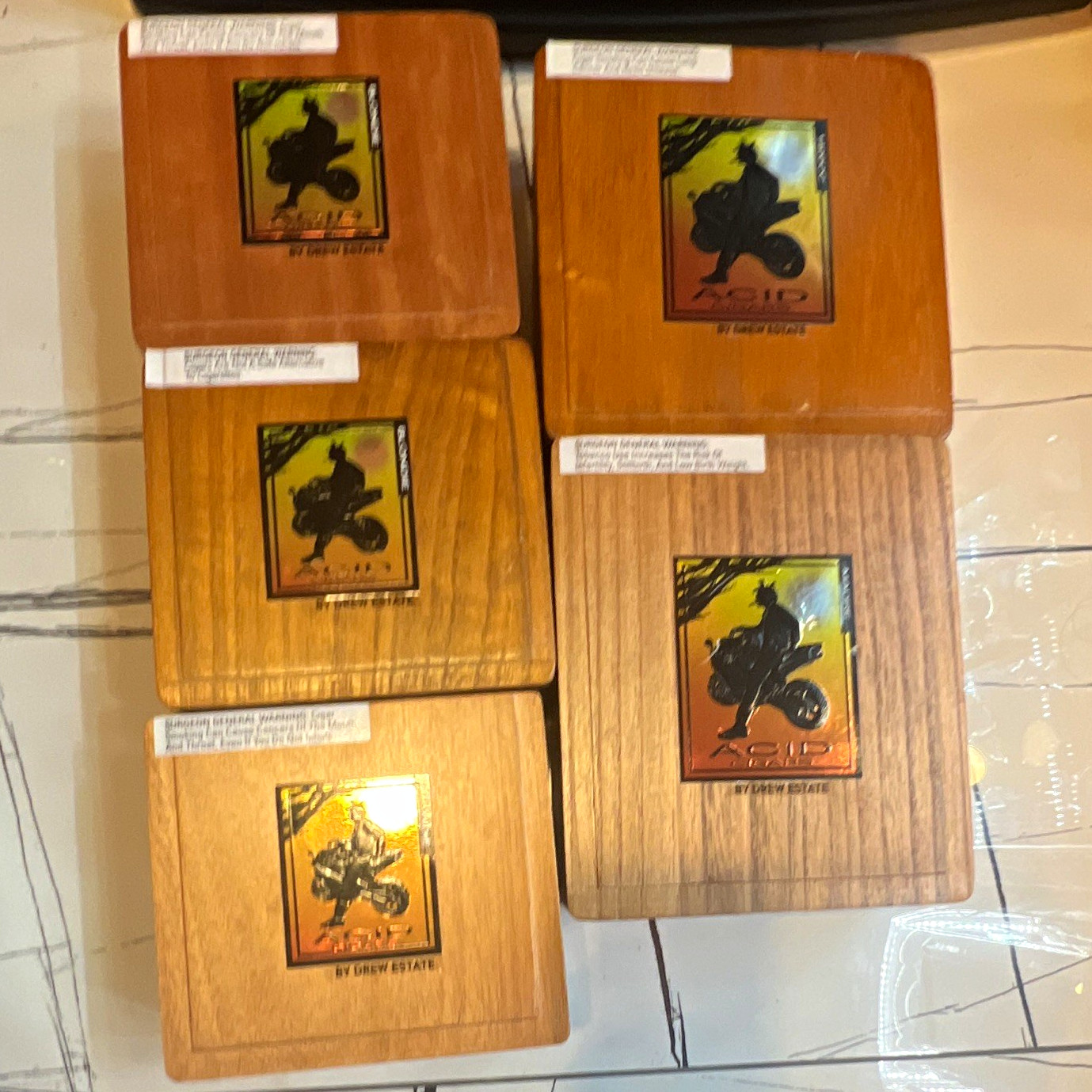 Lot (5) Drew Estate ACID Wooden Cigar Boxes Collectible Lot Wooden Cigar Box