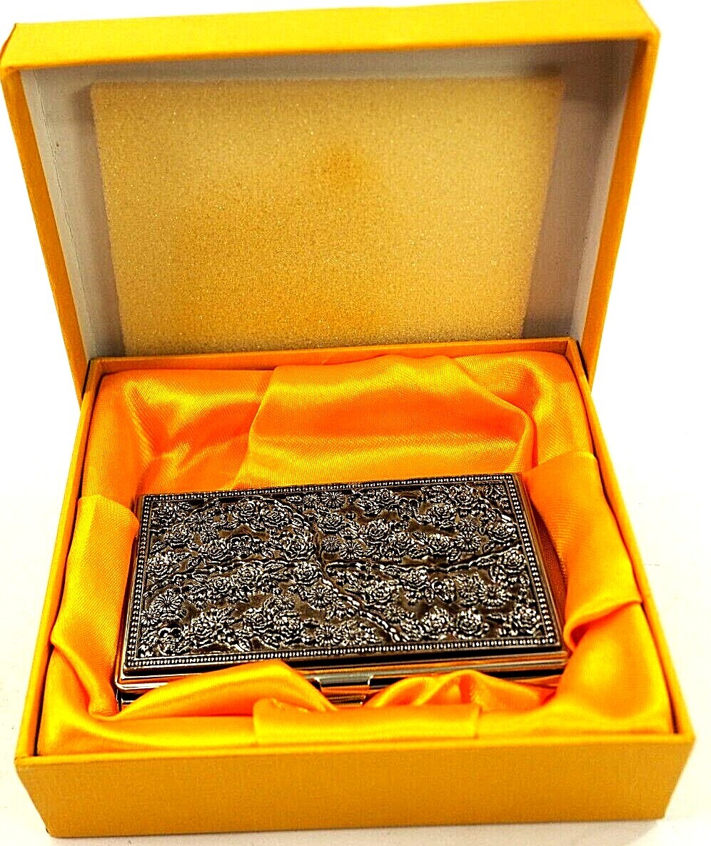 New Cosmo Collection Metal Card Holder Floral Pewter Top in Box
