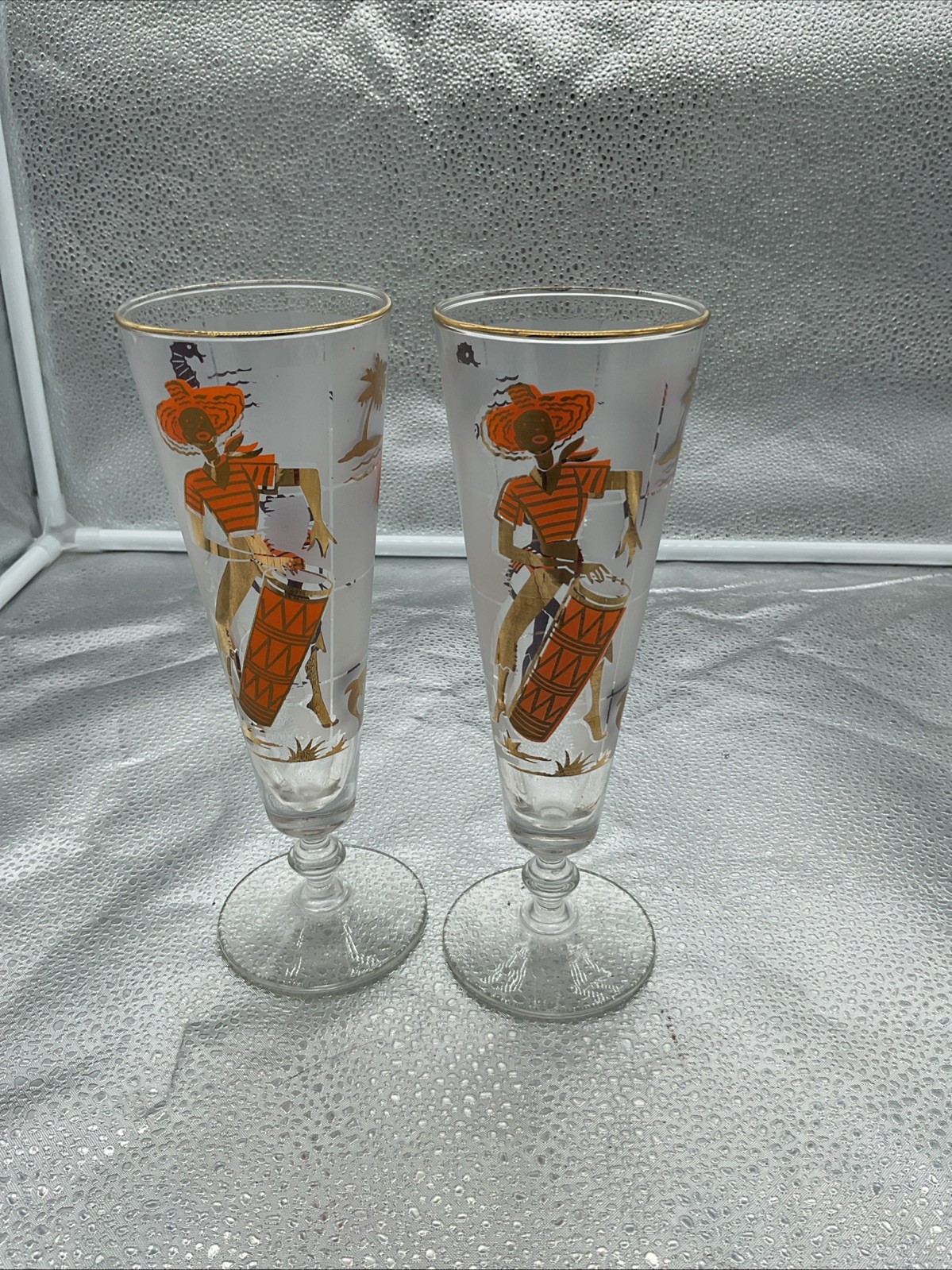 Vintage 1959 set of 2 Libbey Frosted Pilsner Glasses Caribbean Tiki Calypso Vintage 1959 set of 2 Libbey Frosted Pilsner Glasses Caribbean Tiki Calypso