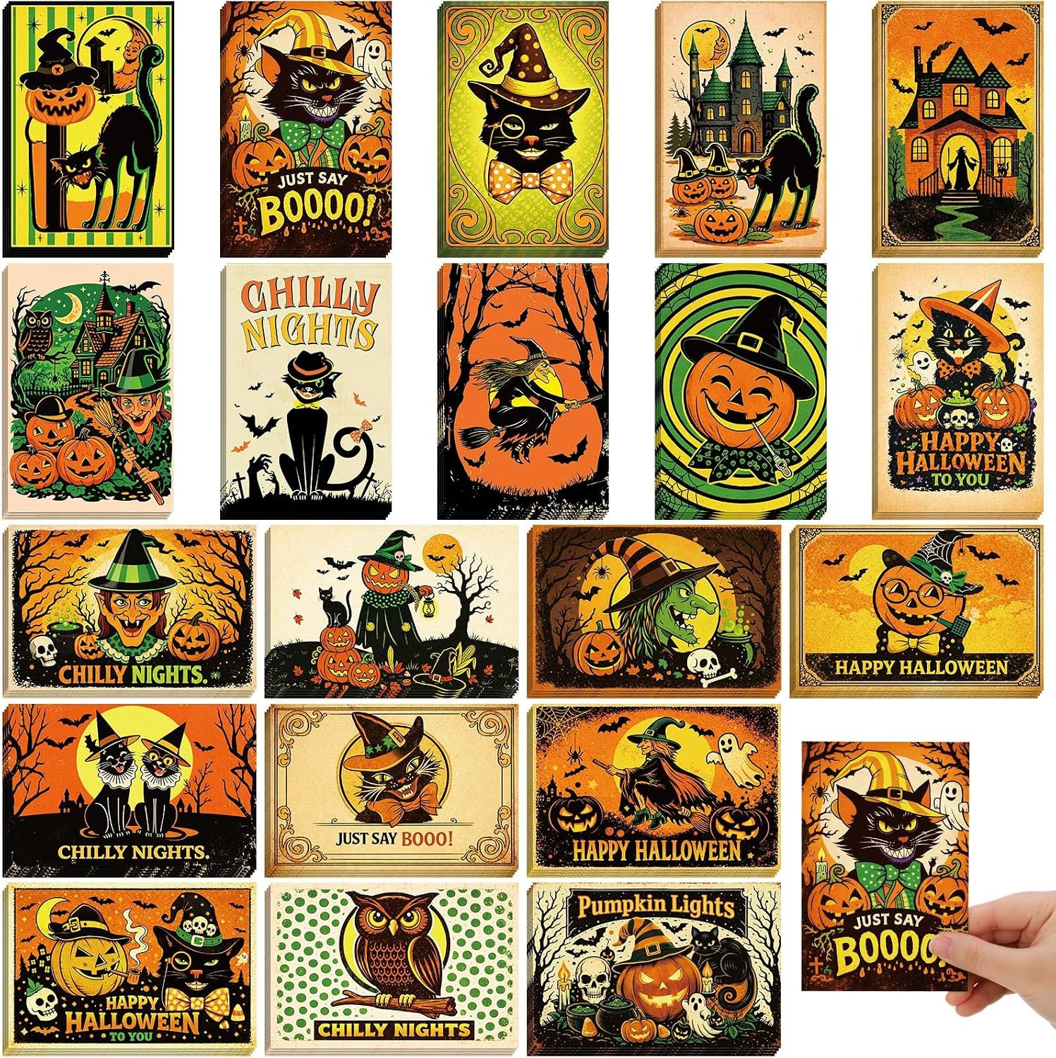 80 Pcs Vintage Orange Halloween Postcards Bulk 4'' X 6'', 20 Designs