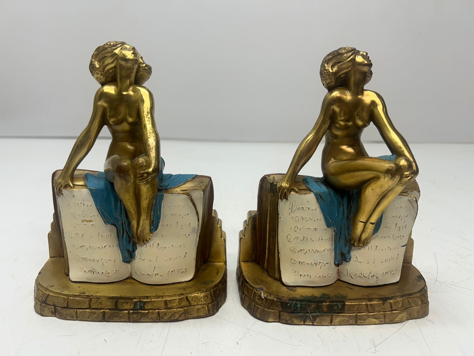Vtg K&O Kronheim Oldenbusch Not Quite Bookish Nude Woman Book Bookends Art Deco
