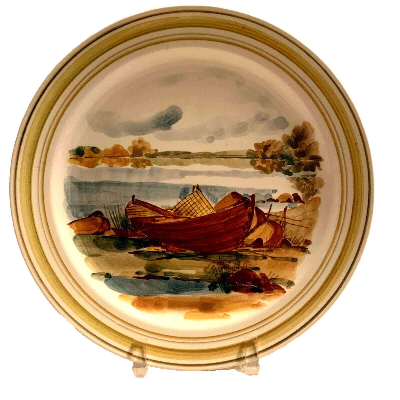 Vtg Arabia Finland Boat Water Hand Painted Wall Plate 10.75\
