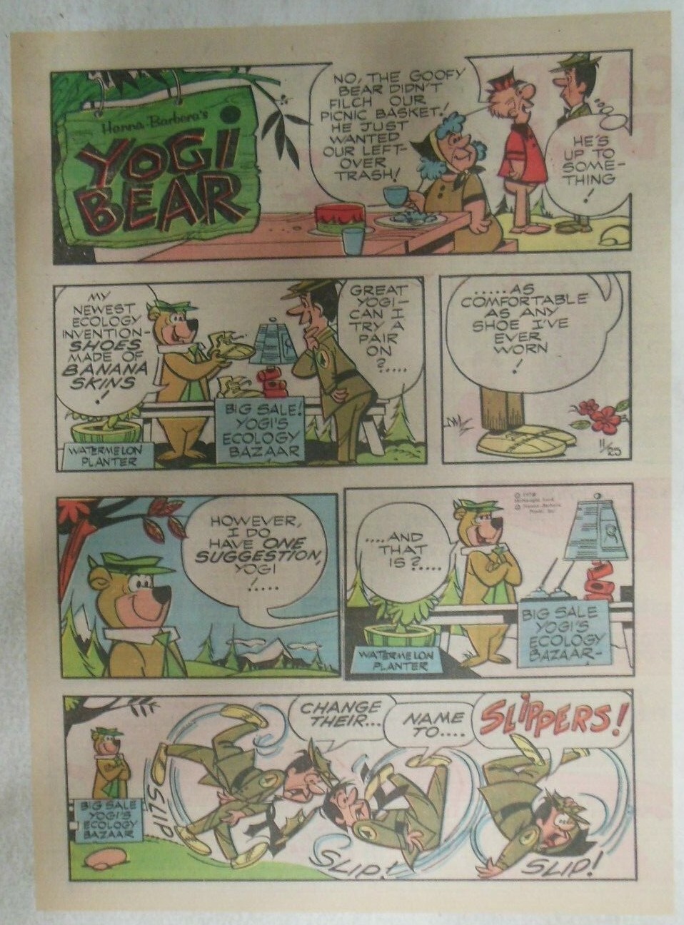 (20) Yogi Bear Sunday Pages by Hanna-Barbera from1979 Tabloid Page Size 