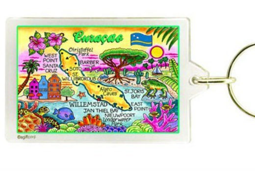 CURACAO (NETHERLANDS ANTILLES) MAP ACRYLIC RECTANGULAR KEYCHAIN 2.5