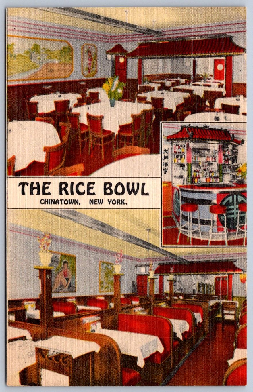 K43/ New York City Postcard Linen Rice Bowl Restaurant Chinatown 118