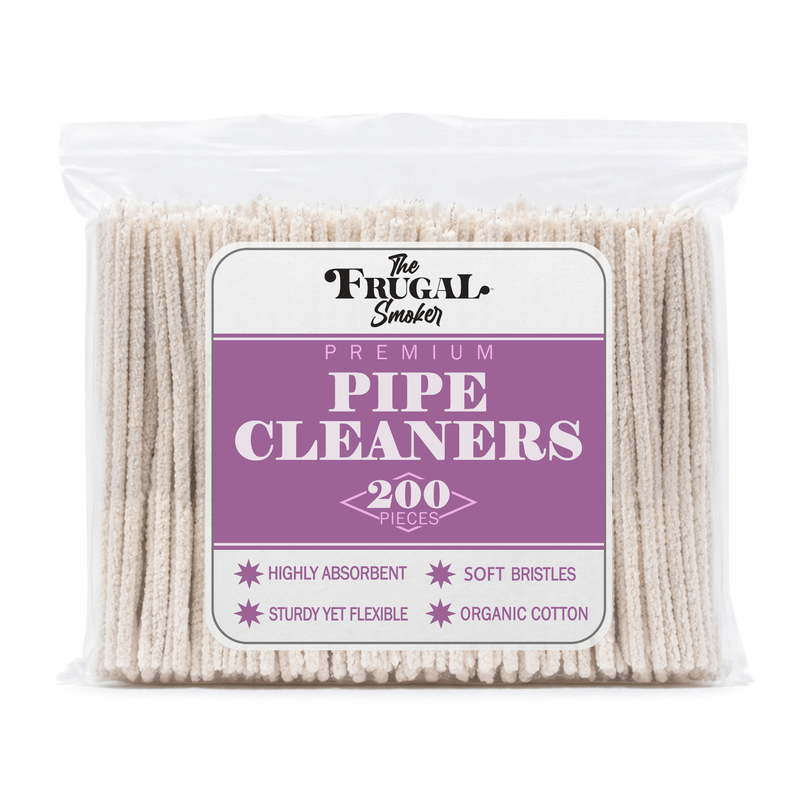 Frugal Smoker Clip Pipe Cleaners - 200 Soft Cotton Cleaners (Daily Clean)