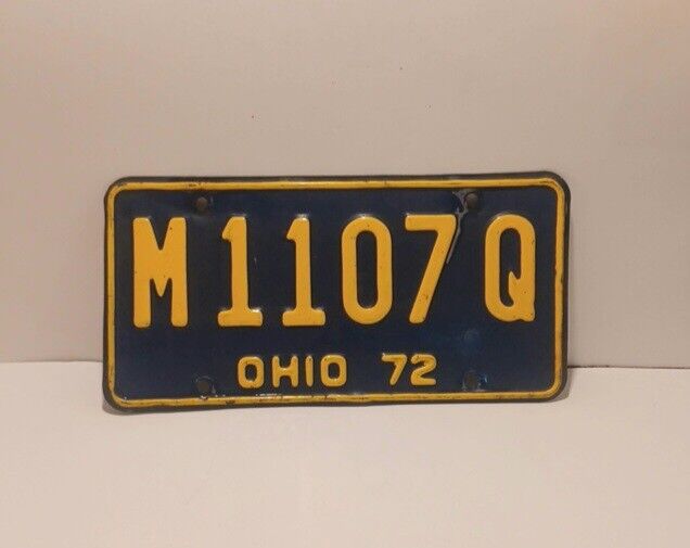 Vintage Ohio Blue 72 License Plate M1107Q Metal Embossed 