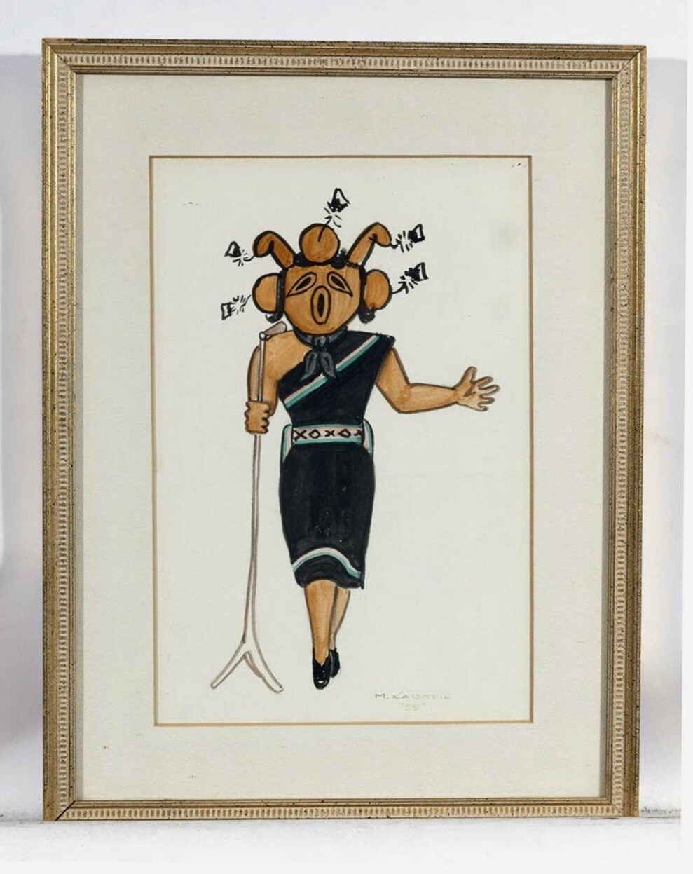 Michael Kabotie Lomawywesa 1959 Hopi Mudhead Lady Singing Hand Painting & Signed