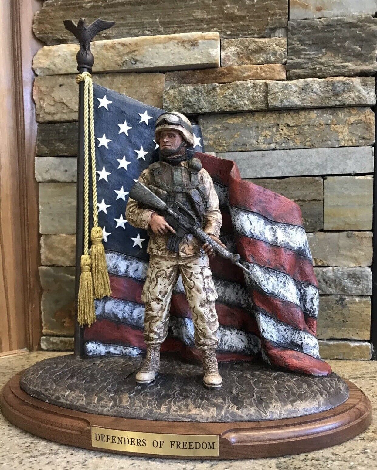 Michael Garman Defender Of Freedom Military Sculpture Hand Painted Flag Eagle