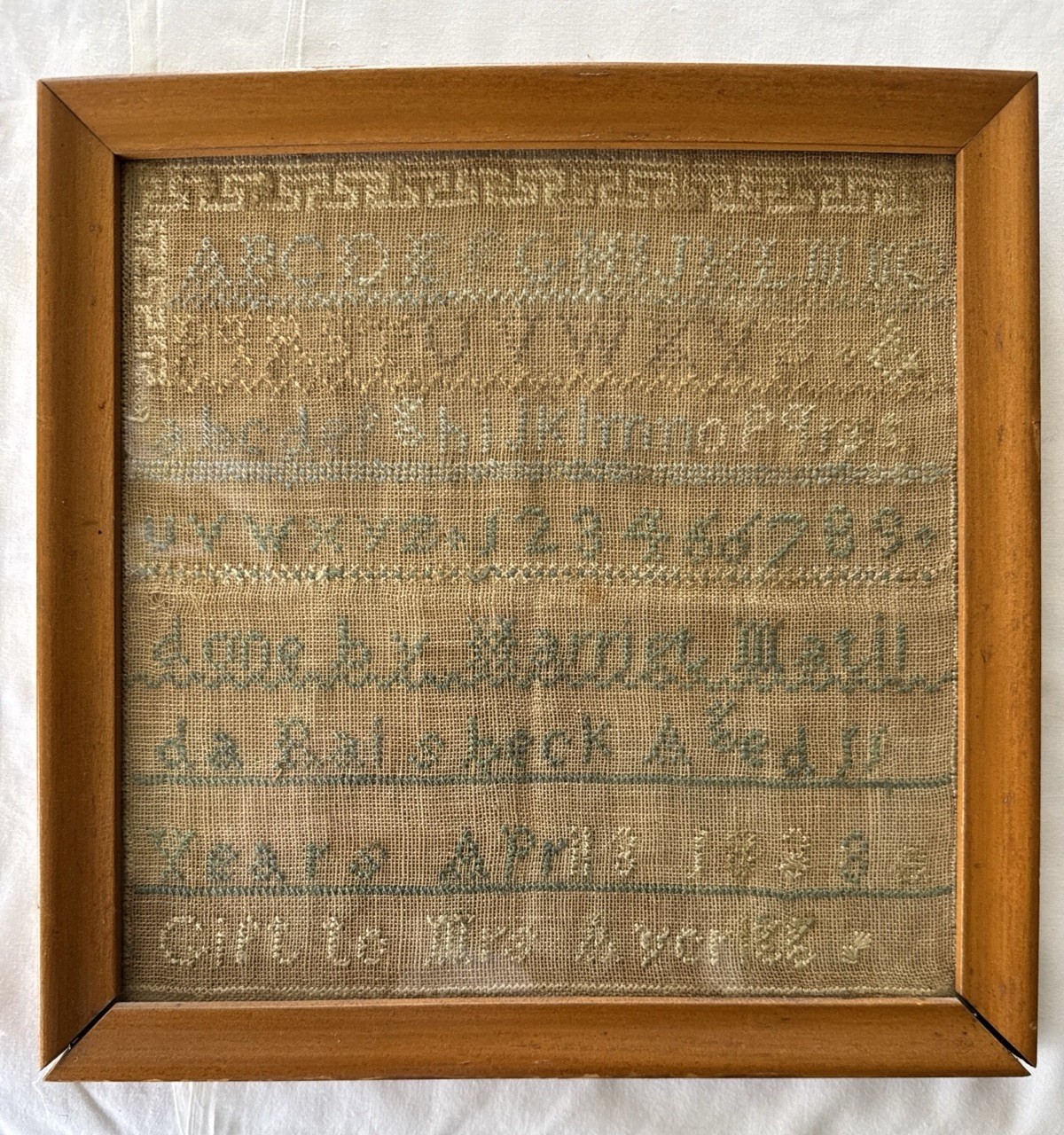 Antique American Needlework Sampler dated 1838 Marriet Aged 11
